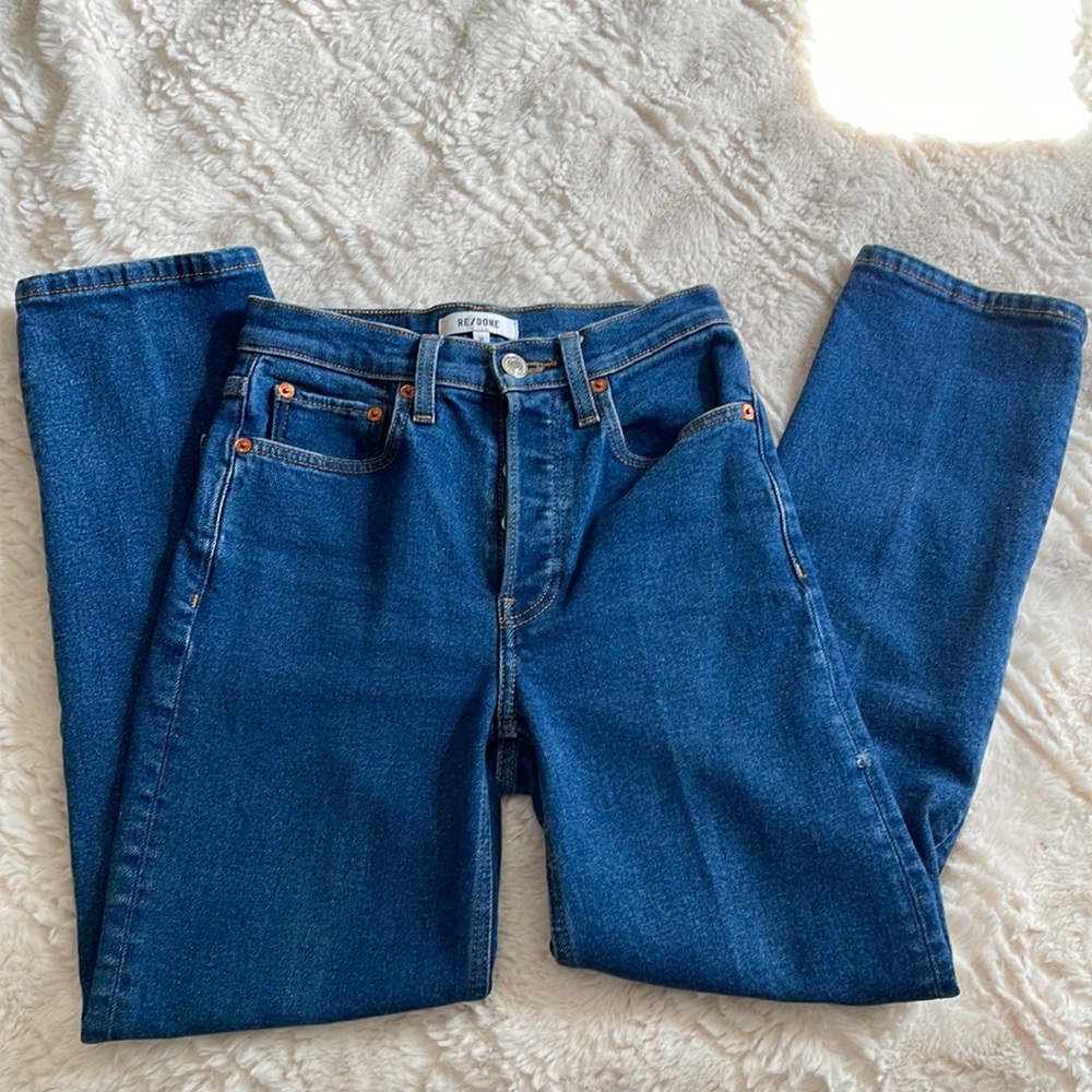 redone jeans 70s stove pipe 60s blue